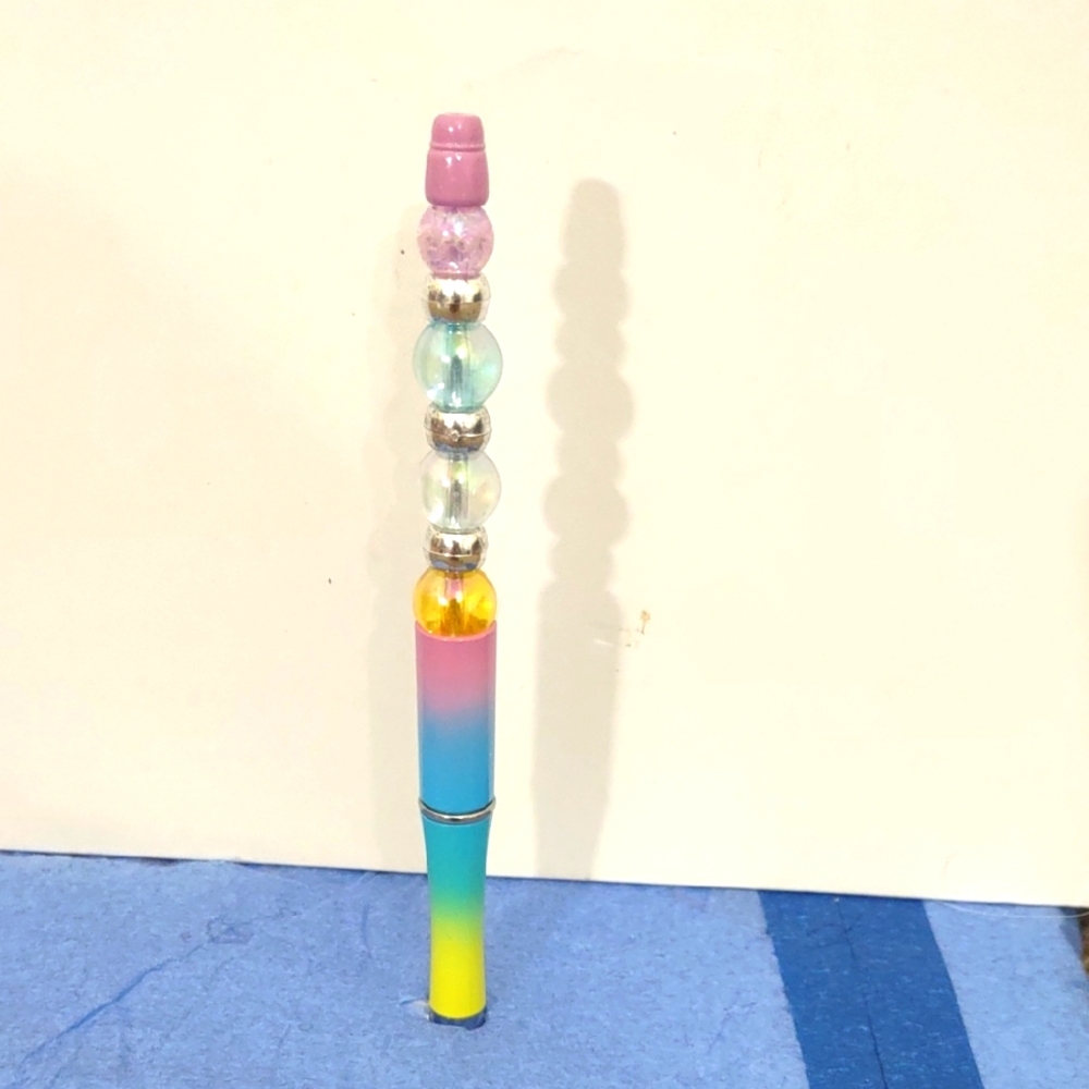 HAND CRAFTED BEAD PEN REMOVABLE TOPPER COLOR RAINBOW PEN COLOR RAINBOW